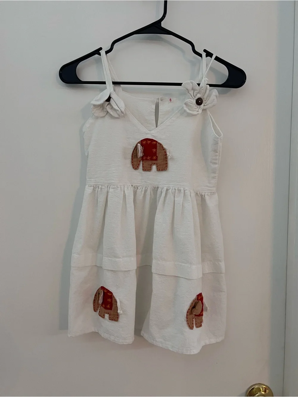 Girls White Elephant Applique Sundress Size 6 Sleeveless Boho Boutique Dress